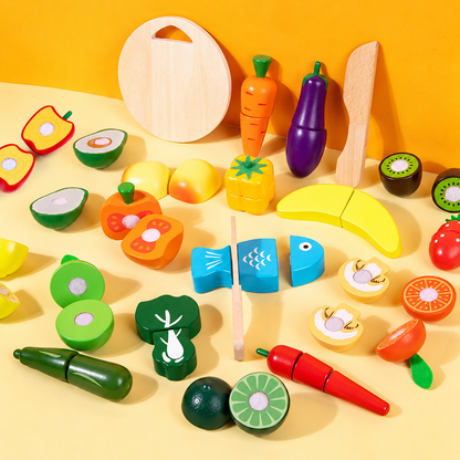 Montessori Wooden Fruit & Vegetable Cutting Play Food Set