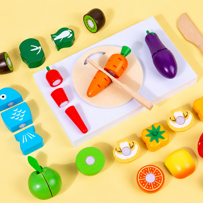 Montessori Wooden Fruit & Vegetable Cutting Play Food Set