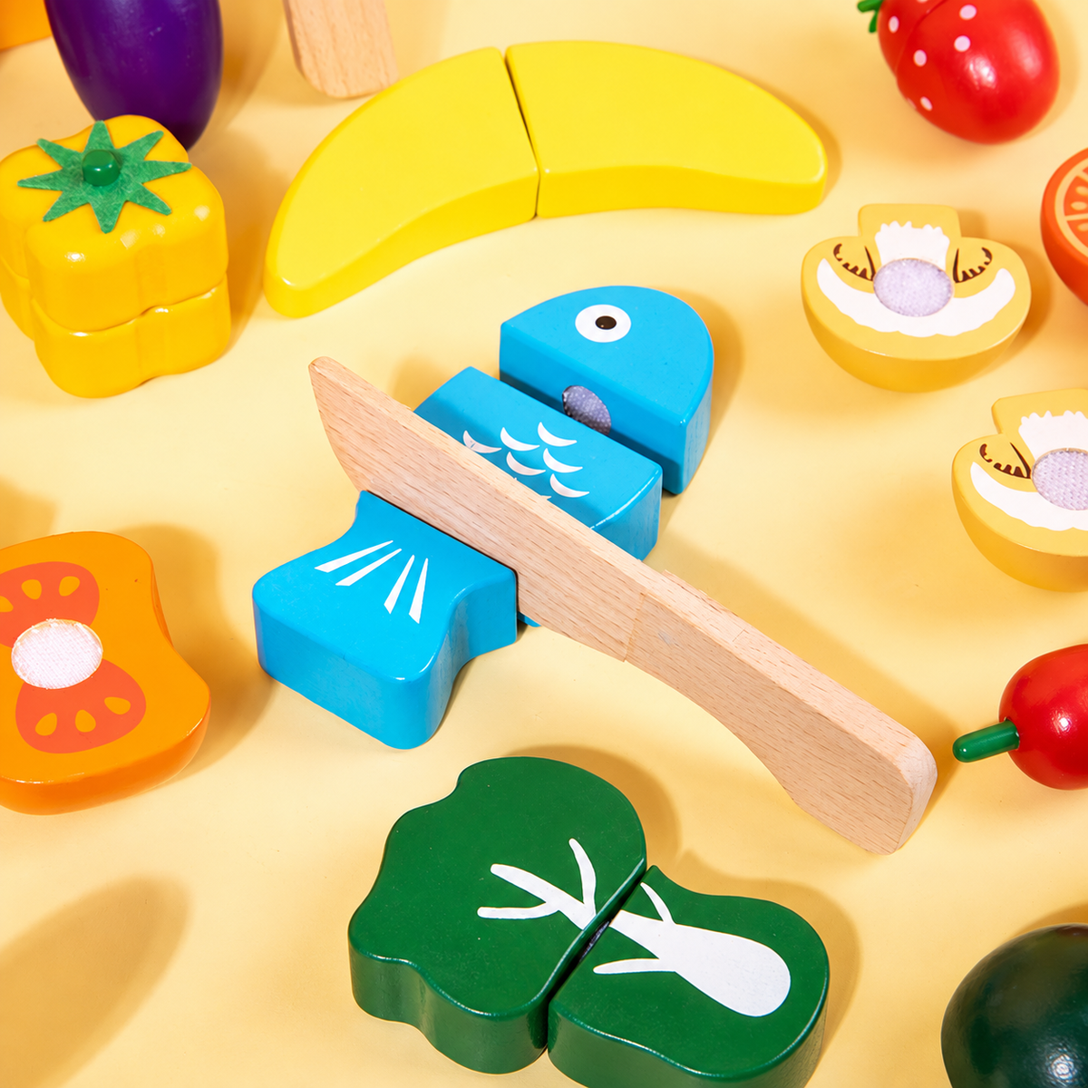 Montessori Wooden Fruit & Vegetable Cutting Play Food Set