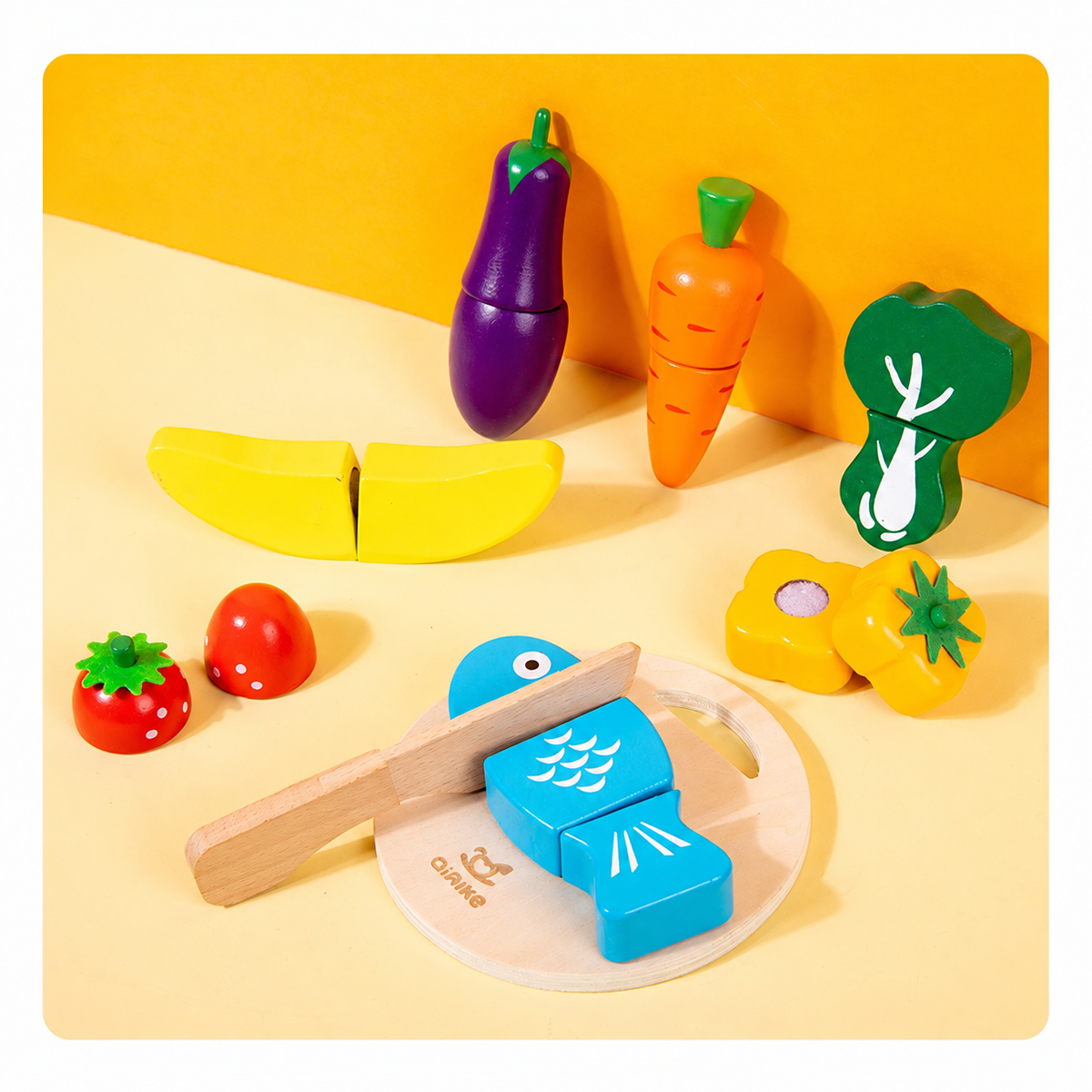 Montessori Wooden Fruit & Vegetable Cutting Play Food Set