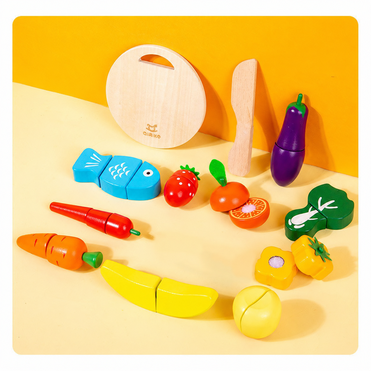 Montessori Wooden Fruit & Vegetable Cutting Play Food Set