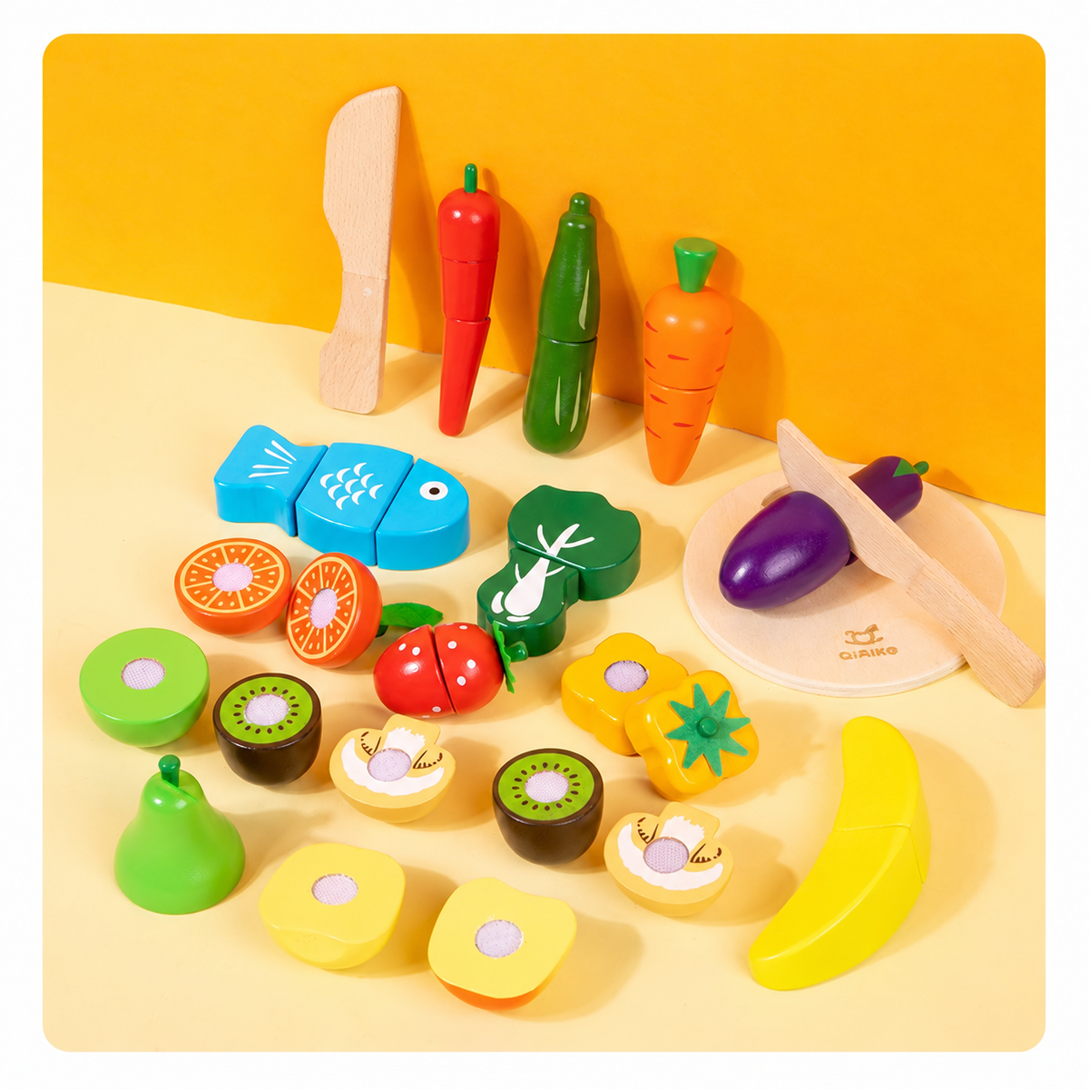 Montessori Wooden Fruit & Vegetable Cutting Play Food Set