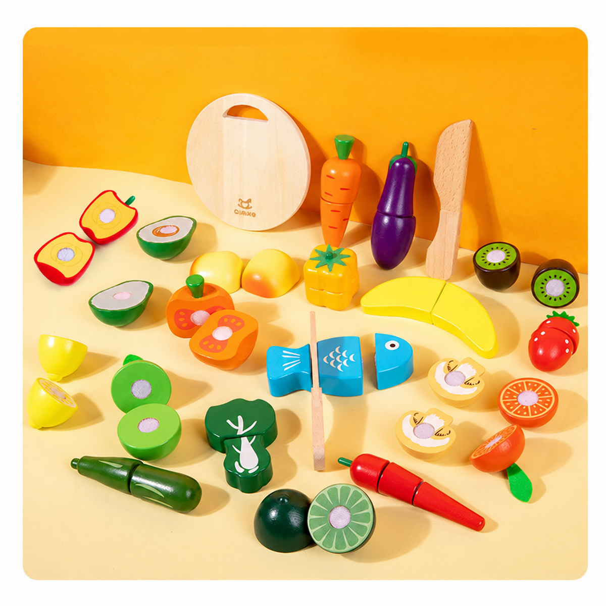 Montessori Wooden Fruit & Vegetable Cutting Play Food Set