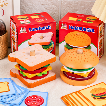 Wooden Hamburger & Sandwich Pretend Play Food Set