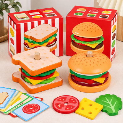 Wooden Hamburger & Sandwich Pretend Play Food Set