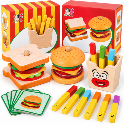 Wooden Hamburger & Sandwich Pretend Play Food Set
