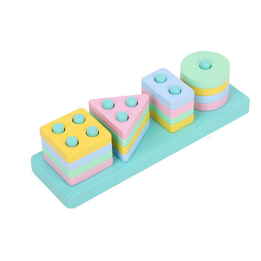 Macaron Wooden Geometric Shape Stacking & Sorting Peg Board long four sets of columns