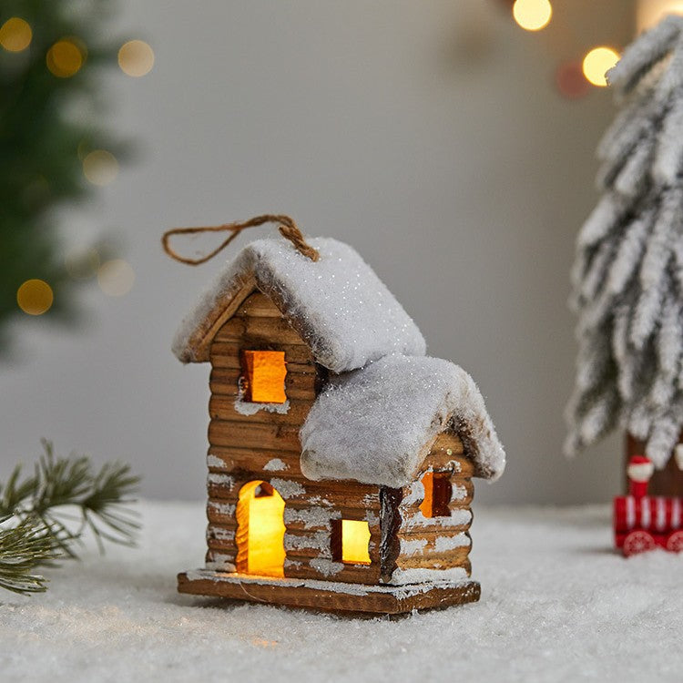 Light-Up Wooden Christmas House Tabletop Ornament