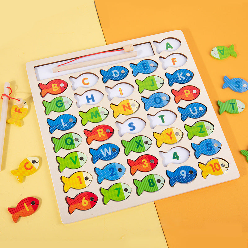 Wooden Magnetic Alphabet & Number Fishing Game