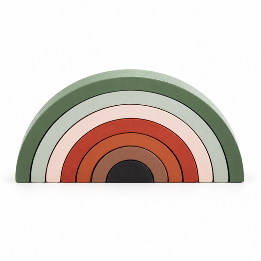 Forest Green & Brown Wooden Rainbow Stacking Blocks
