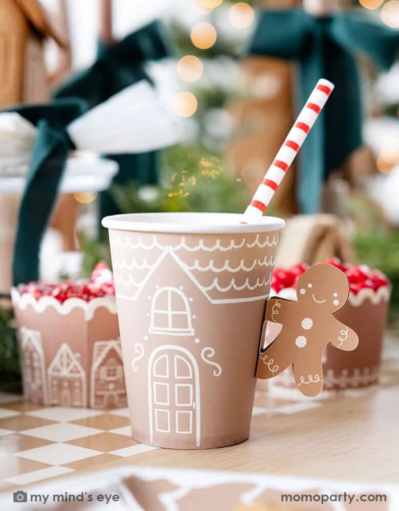 Gingerbread Paper Cups with Handles – 12 oz Holiday Set of 8