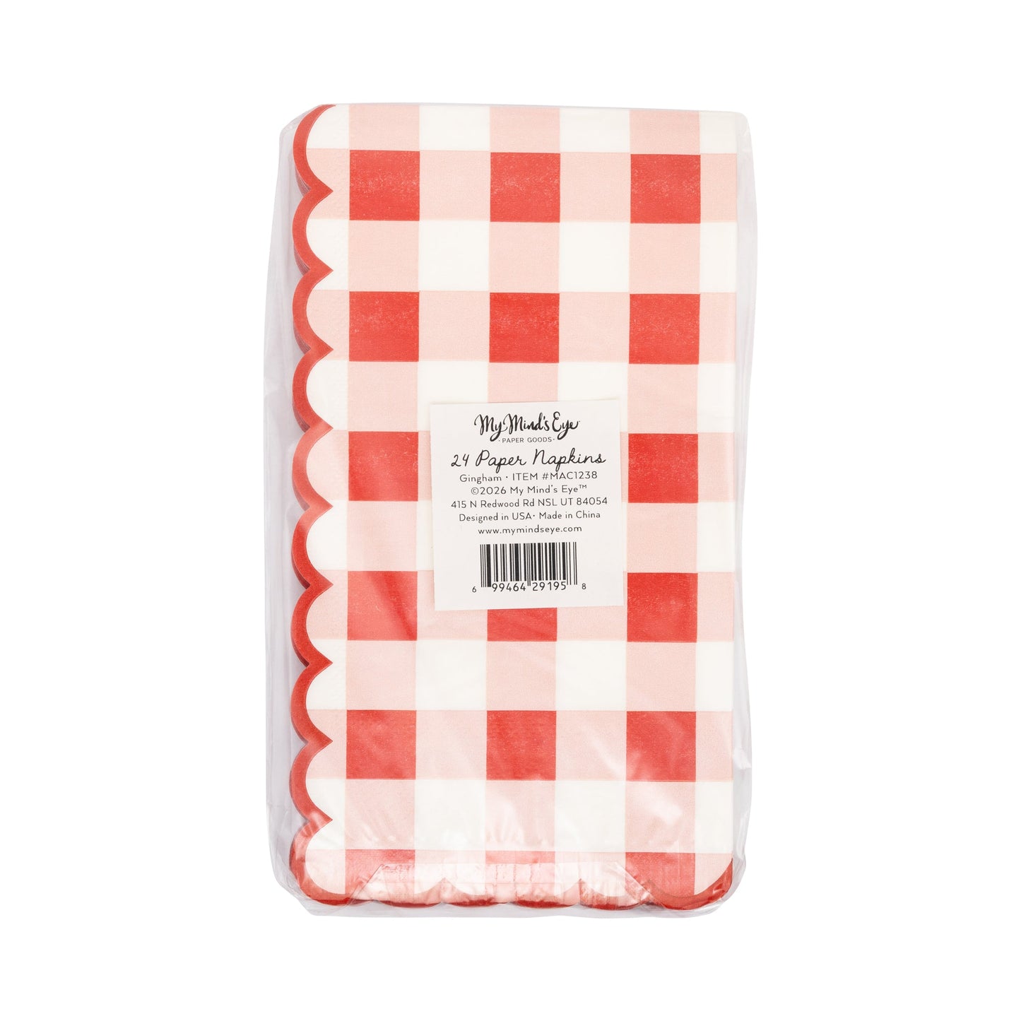 Red Gingham Scallop Paper Napkins, 24 ct