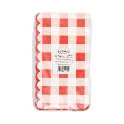 Red Gingham Scallop Paper Napkins, 24 ct