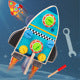 Wooden space rocket screw and gear activity toy for children