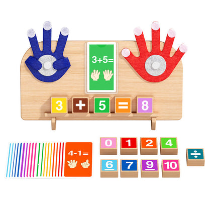 Wooden finger maths learning board with number blocks and activity cards