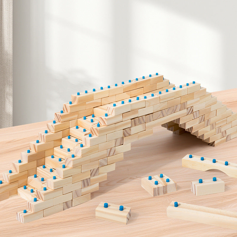 Wooden Little Architect blocks assembled into a bridge
