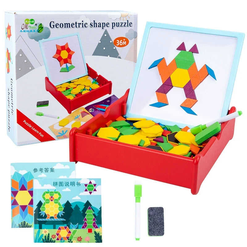 196-Piece Wooden Magnetic Geometry Puzzle Set