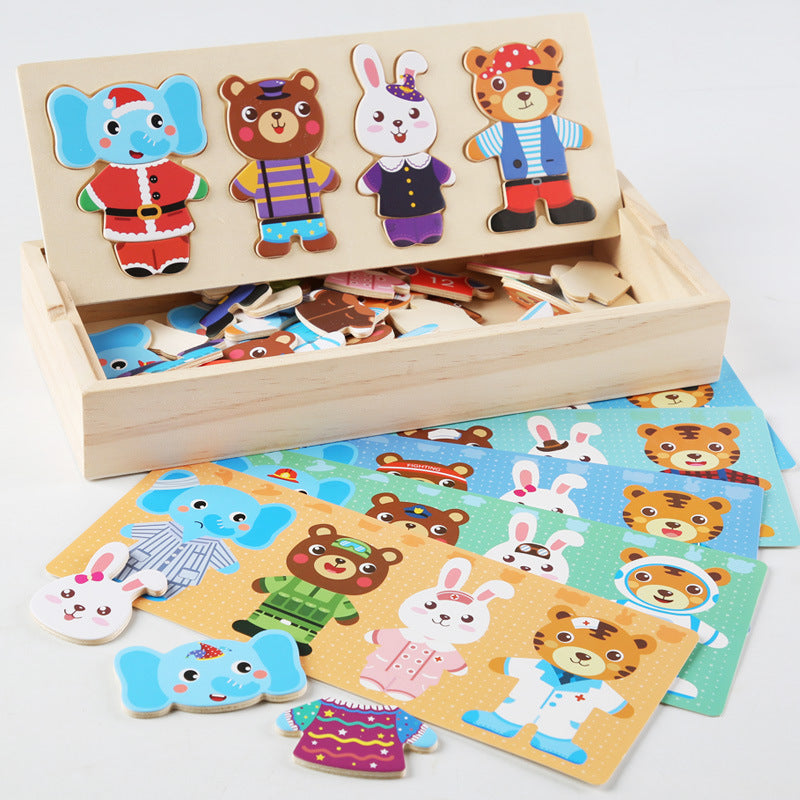 Wooden Animal Dress-Up Puzzle & Mix-and-Match Learning Set