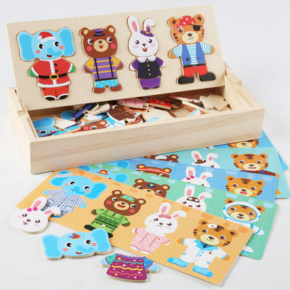 Wooden Animal Dress-Up Puzzle & Mix-and-Match Learning Set