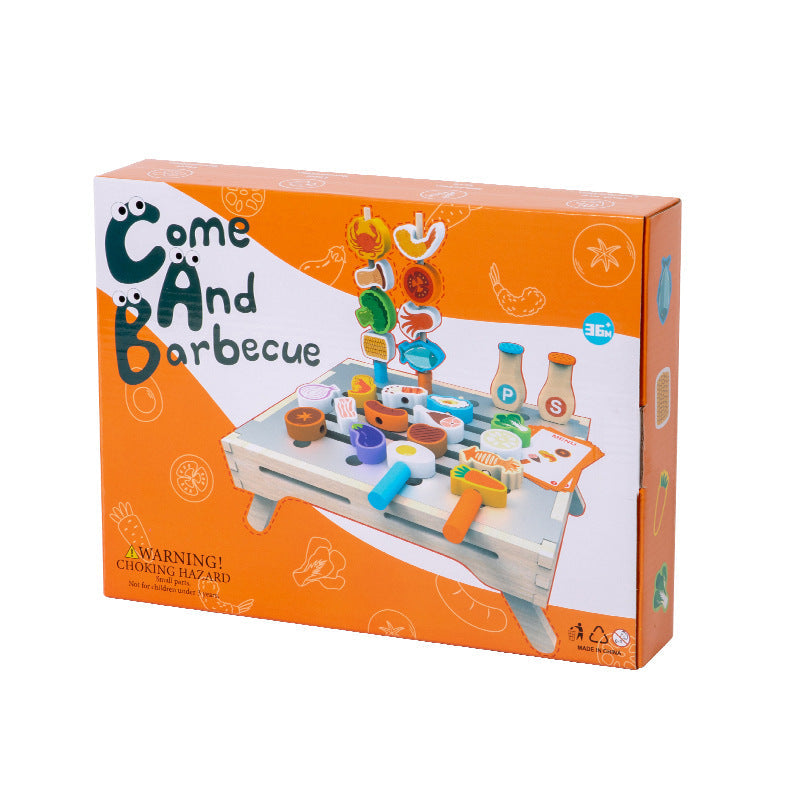 Wooden Pretend BBQ Grill & Food Play Set