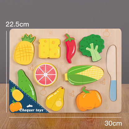 Wooden Fruit & Vegetable Cutting Puzzle Board