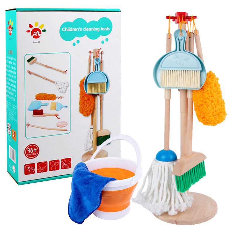 Wooden Kids Cleaning Set with Broom, Mop & Dustpan