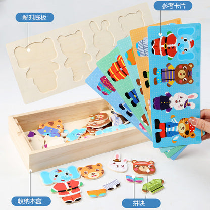 Wooden Animal Dress-Up Puzzle & Mix-and-Match Learning Set