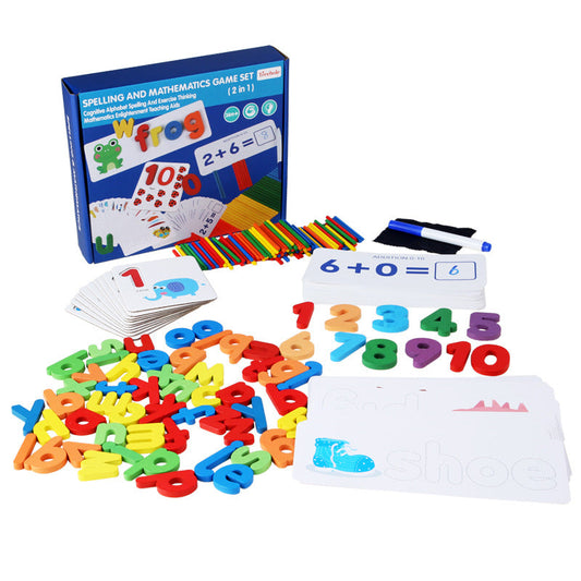 Wooden spelling and mathematics 2-in-1 educational game set