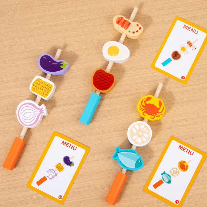 Wooden Pretend BBQ Grill & Food Play Set