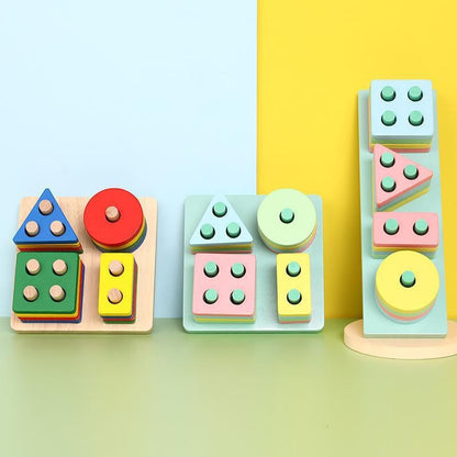 Wooden Geometric Shape & Color Matching Stacking Toy