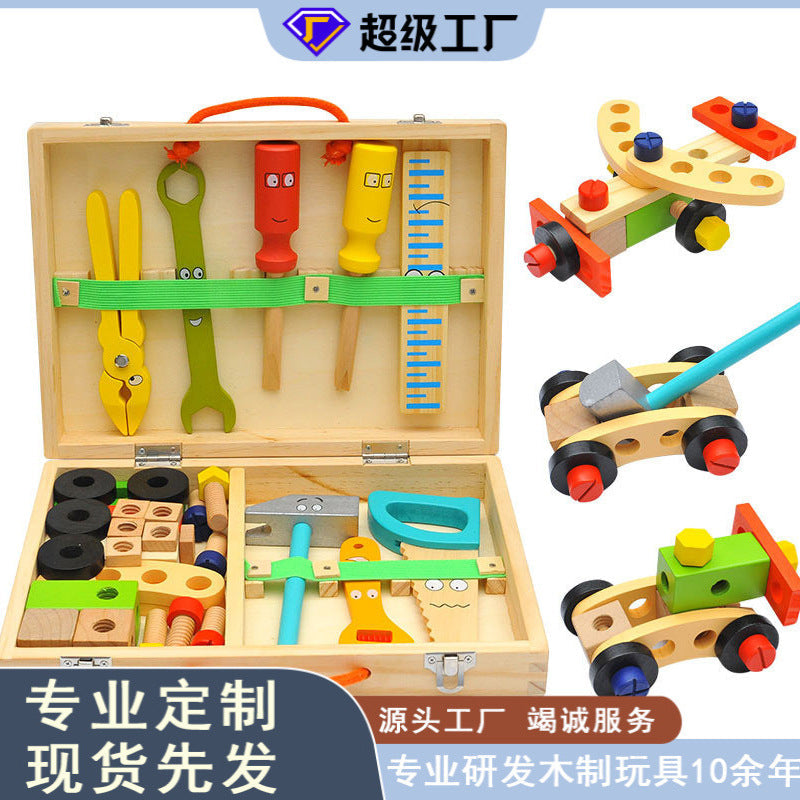 Wooden Portable Kids Repair Tool Box Set