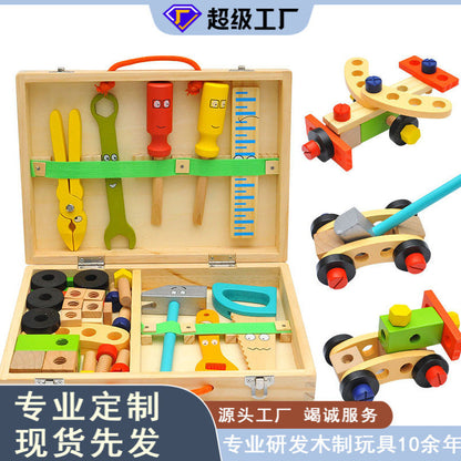 Wooden Portable Kids Repair Tool Box Set