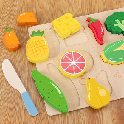 Wooden Fruit & Vegetable Cutting Puzzle Board