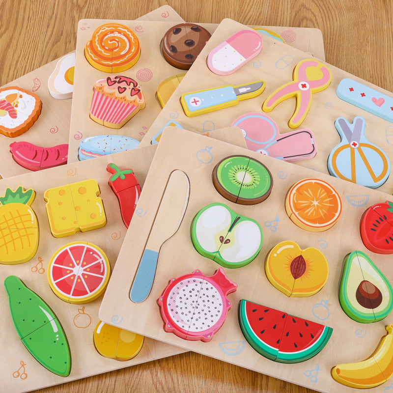 Wooden Fruit & Vegetable Cutting Puzzle Board