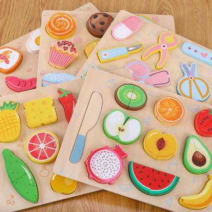 Wooden Fruit & Vegetable Cutting Puzzle Board