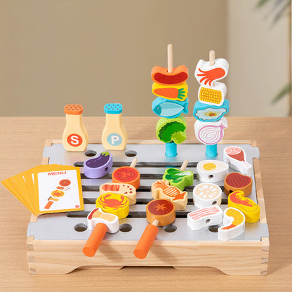 Wooden Pretend BBQ Grill & Food Play Set