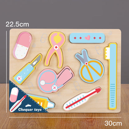 Wooden Fruit & Vegetable Cutting Puzzle Board