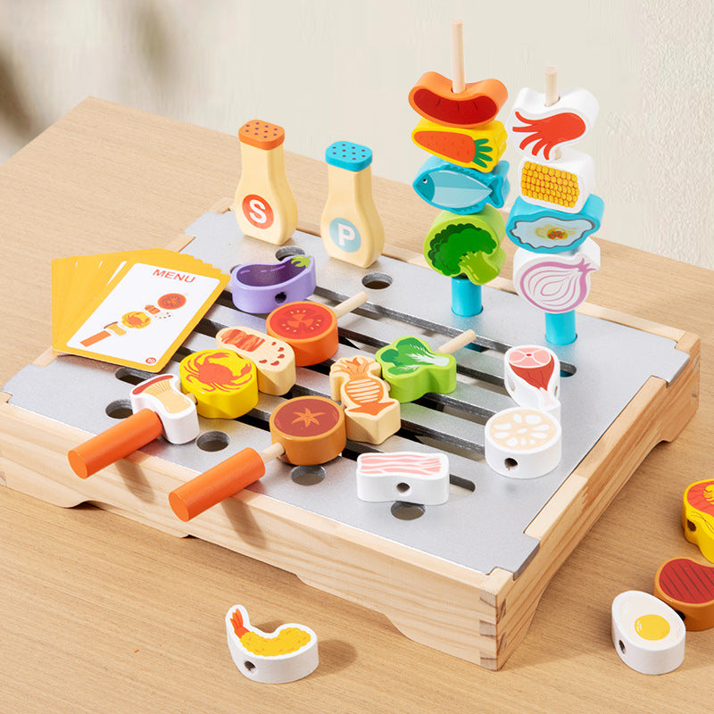 Wooden Pretend BBQ Grill & Food Play Set