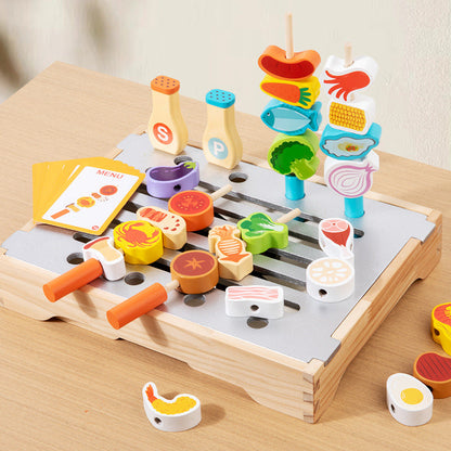 Wooden Pretend BBQ Grill & Food Play Set