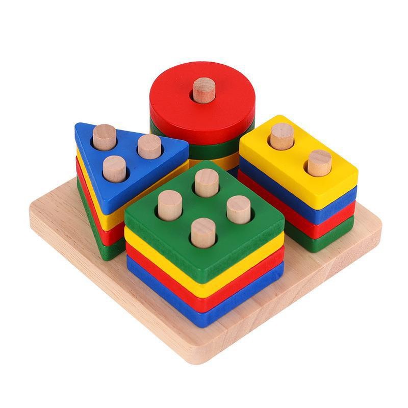 Wooden Geometric Shape & Color Matching Stacking Toy