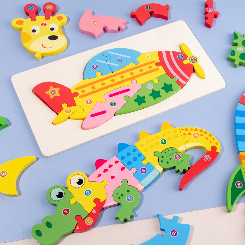 Wooden numbered puzzle play scene