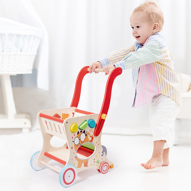 Wooden Toddler Shopping Cart & Push Walker Toy