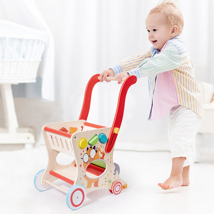 Wooden Toddler Shopping Cart & Push Walker Toy