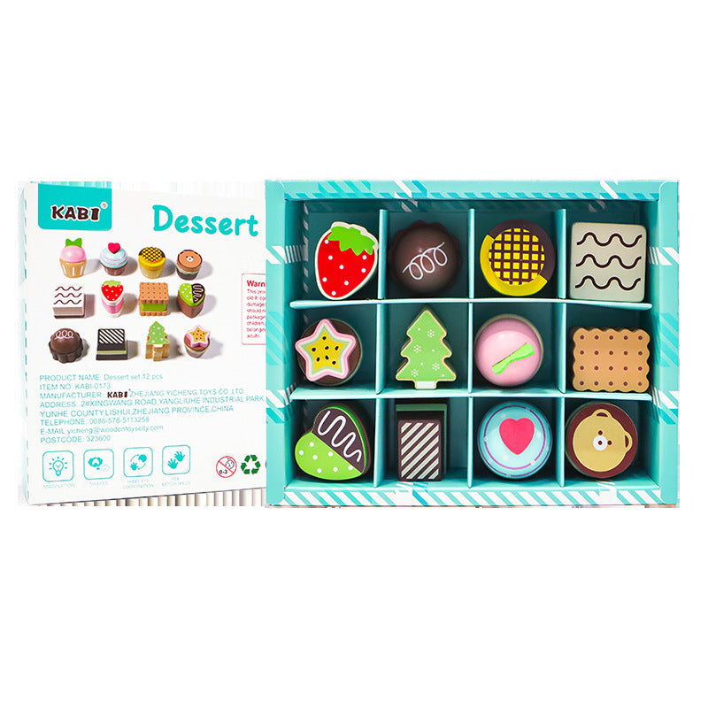 12-piece dessert pretend play set displayed in its storage box