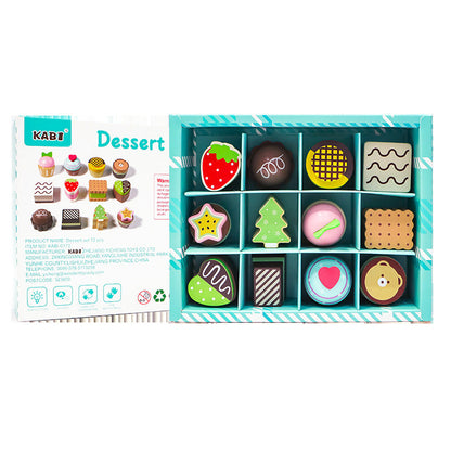 12-piece dessert pretend play set displayed in its storage box