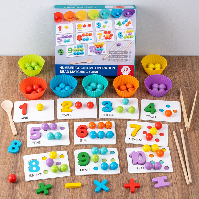 Wooden number and bead matching math game complete set