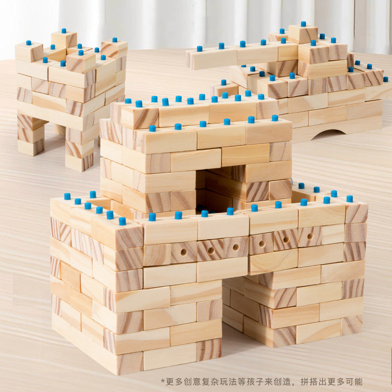 Little Architect wooden blocks built into creative castle structures