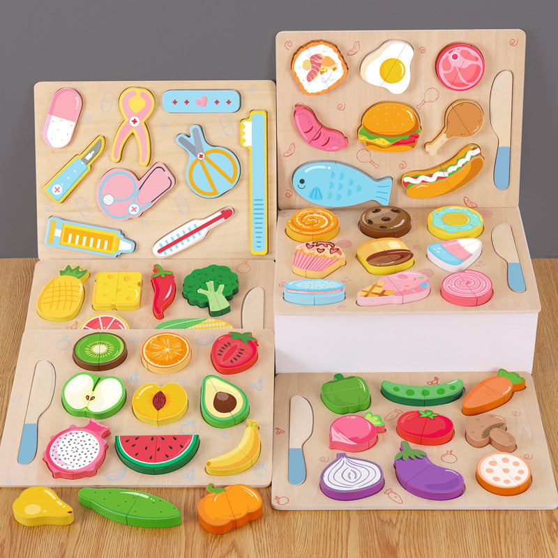 Wooden Fruit & Vegetable Cutting Puzzle Board