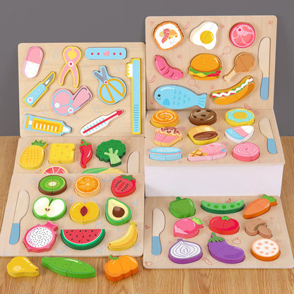Wooden Fruit & Vegetable Cutting Puzzle Board