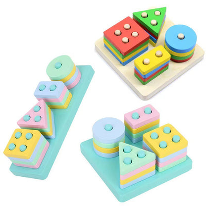 Wooden Geometric Shape & Color Matching Stacking Toy